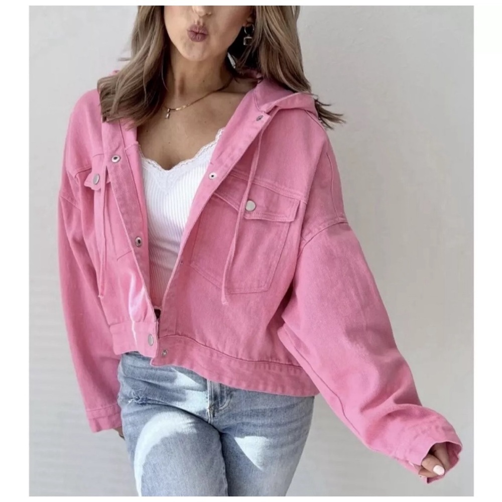 GeeGee Pink oversized Washed Hoodie Crop Jacket size 3xl NWT